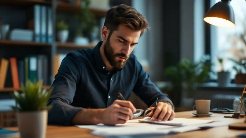 Frau recherchiert am Laptop zu Aufstiegs-BAfoeg in NRW in einer hellen Wohnung in Muenster