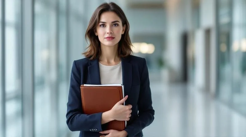 Frau mit Unterlagen auf dem Weg zu einer IHK-Pruefung in Muenster