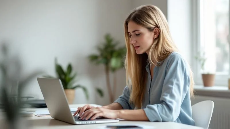 Frau lernt am Laptop fuer ihre KI Weiterbildung in Muenster